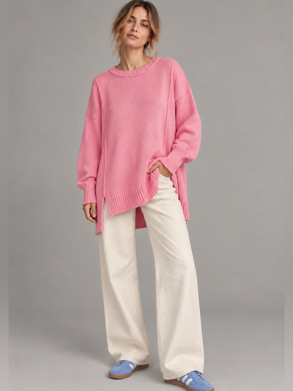 John + Jenn Oversized Pink Cotton Sweater – XS